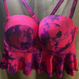 TORRID pink purple tie dye midkini bikini, 1X.
